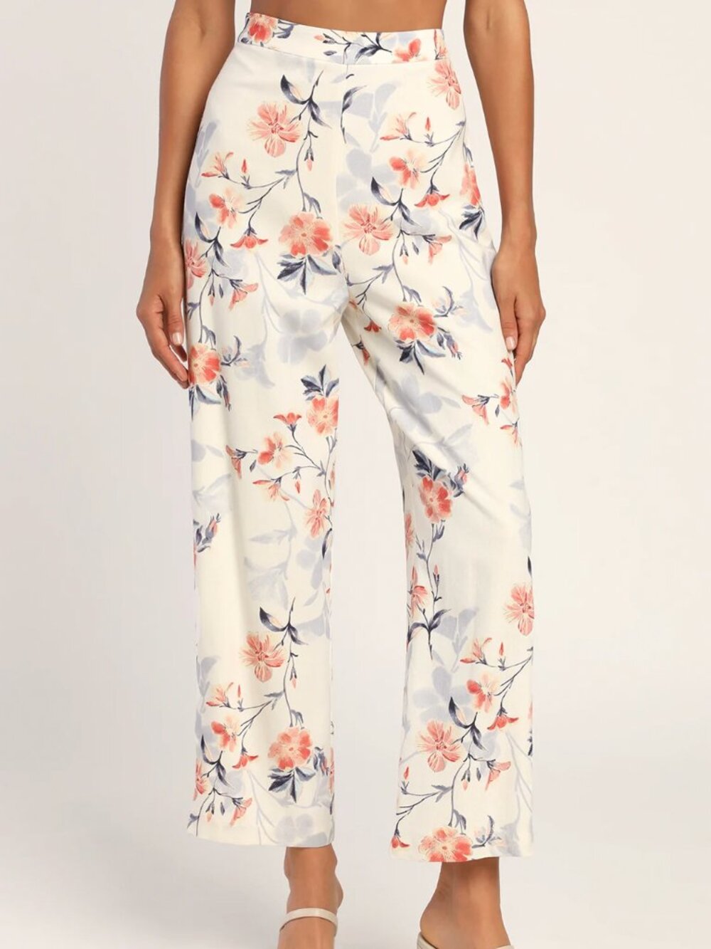Lulus Budding Bliss Ivory Floral Print Wide-Leg Pants